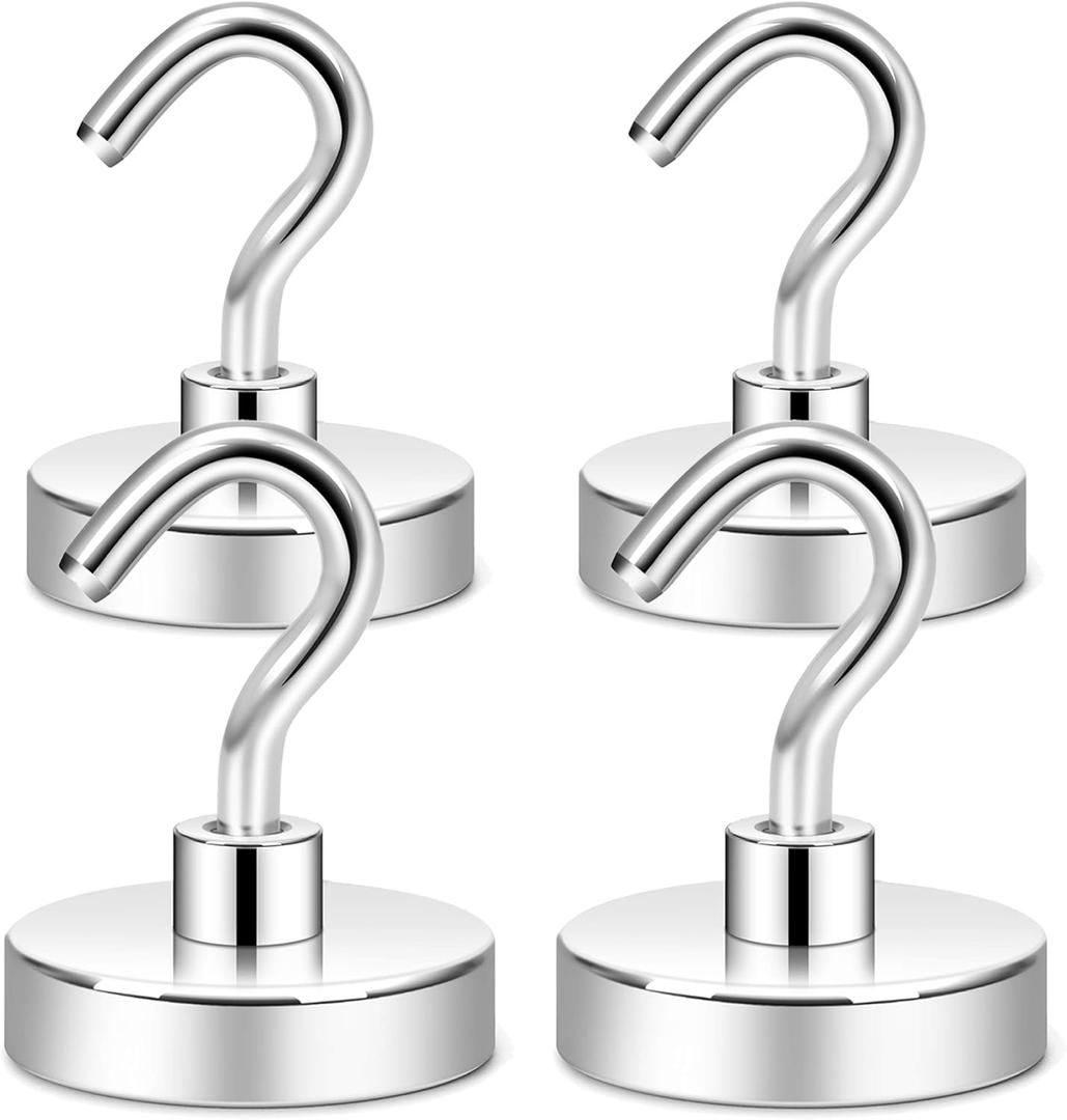 Neosmuk Magnetic Hooks, Heavy Duty 130lb Strong Magnets for Cruise Cabins, Ship Essentials, Large Metal Hooks for Hanging on Fridge, Extra Super Magnet Hanger (Silver)