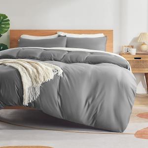 Sonive Twin/Twin XL Duvet Cover Set, Jersey Knit 3 Pieces Bedding Comforter Sets 1 Duvet Cover with 2 Pillow Shams, Breathable Comforter Cover wiht 8 Corner Ties, Super Soft Duvet Cover Gray