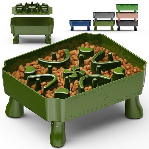 UPSKY Slow Feeder Dog Bowl, 2-in-1 Raised Dog Bowl with Anti-Choking Maze Puzzle, 2-6 Cups Pet Food for Small & Medium Breeds, Interactive Pet Feeder to Slow Eating, Reduce Boredom Deep Green