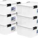 IRIS USA WeatherPro 31 Qt Storage Bins with Lids, 6 Pack, BPA-Free Plastic Gasket Box with Tight Latch and Seal, Stackable Nestable Tote Tub - Clear/Black
