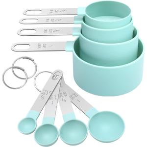 Measuring Cups Set Measuring Spoons Set, Nesting Measure Cups with Stainless Steel Handle, For Measuring Dry and Liquid Ingredients Small Teaspoon with Plastic Head (Mint Green)