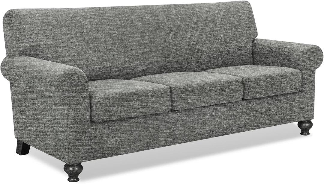 URBANLIFE 4-Piece Stretch Sofa Covers for 3 Cushion Couch, Light Gray | Super fitted spandex slipcovers for couches. Non-slip elastic bottom. Machine washable furniture protector for kids & pets.