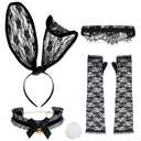 3pcs Bunny Costume Accessories Set for Woman Rabbit Ears Headband and Tail Choker Eyemask Lace Gloves for Halloween Cosplay