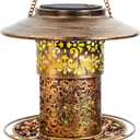 DY-SKTY Metal Bird Feeder for Outdoor Hanging, Large Capacity Solar light Wild Bird Feeder with Drainage Holes,Landing Ring, Solar Lanterns for Garden Decoration, Unique Bird Watching Gift for Outside