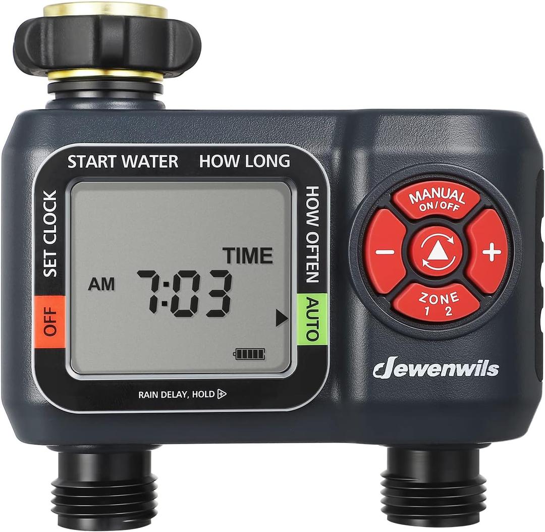 DEWENWILS 2-Zone Water Hose Timer Programmable Sprinkler Timer with Rain Delay, Manual Watering & Auto Irrigation for Garden, Yard, or Lawn