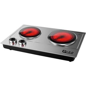 DIDO 1800W Ceramic Electric Hot Plate for Cooking, Dual 7.1" Infrared Burners, Portable Countertop Burners Crystallite glass Glass Plate, Electric Cooktop for all cookware, stainless steel body