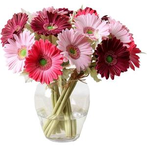 7PCS Real Touch PU Artificial Barberton Daisy Gerbera Daisy Flowers Bunch Bouquet Arrangements for Holiday Bridal Bouquet Home Party Decor Bridesmaid (Red)