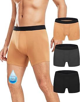 Men's Incontinence Underwear, Leak Proof Washable Reusable Bladder Control Protective Boxer Briefs High Absorbency 3 Pack（Multicolor, Large）