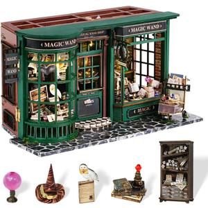 Fsolis DIY Miniature Dollhouse Kit for Adults - Tiny House Mini Bookshelf Diorama Scene Kit 3D Wooden Puzzles Gifts for Women Teenagers Craft Lovers (Magic Wand)