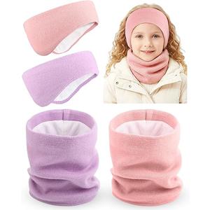 JenPen 4 Pcs Doublelayer Ear Warmers Winter Neck Warmer Set for kids HeadbandKnit Fuzzy Lined Winter Ear Muffs Neck Gaiter Set