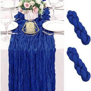 3 Pack 120 Inch Royal Blue Cheesecloth Table Runner Boho Rustic Gauze Sheer Romantic 10 FT Long Cheese Cloth Table Runner for Bridal Baby Shower Wedding Party Birthday Holiday Home Easter Decor