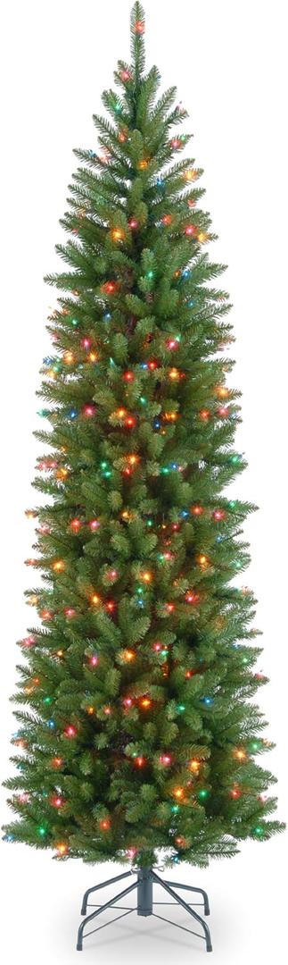 National Tree Company Artificial Pre-Lit Slim Christmas Tree, Green, Kingswood Fir, Multicolor Lights, Includes Stand, 6.5 Feet