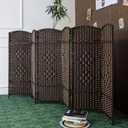 Furnnylane 6 Panel Dark Brown Rattan Room Divider, 47.2" Low Height Double-Sided Folding Privacy Screen, Freestanding Partition Wall for Home Office or Bedroom - Keeps Your Space Open & Airy