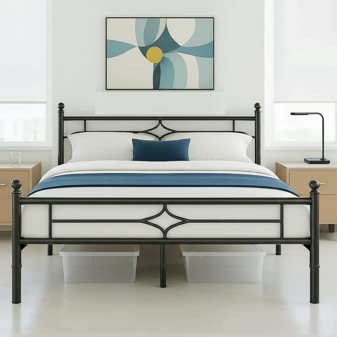 Susalt Metal Bed Frame Queen Size - 14 Inch Platform Bed Frame with Headboard/Heavy Duty Sturdy Mattress Foundation/No Box Spring Needed/Easy Assembly, Black, Queen