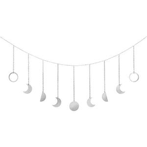 Mkono Moon Phase Wall Hanging Boho Aesthetic Room Decor Metal Moons Garland Hanging Art Bohemian Home Decoration for Girls Room Nursery Bedroom Livingroom Dorm, Ideal, Silver, 50"