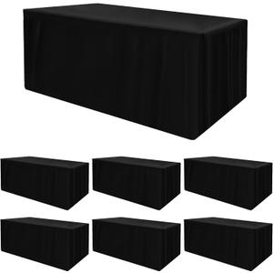 HolidayIdeas Fitted Black Rectangle Table Cloths 6ft Table Cover for Vendor Booth Display, Banquet, Trade Show,30x72 Inch, 6 Pcs