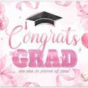 3 x 72x43inch Fabric Congrats Grad Pink Backdrop Watercolor Bow Balloon Graduation Photography Background School Graduate Prom Party Decorations Photo Banner Props