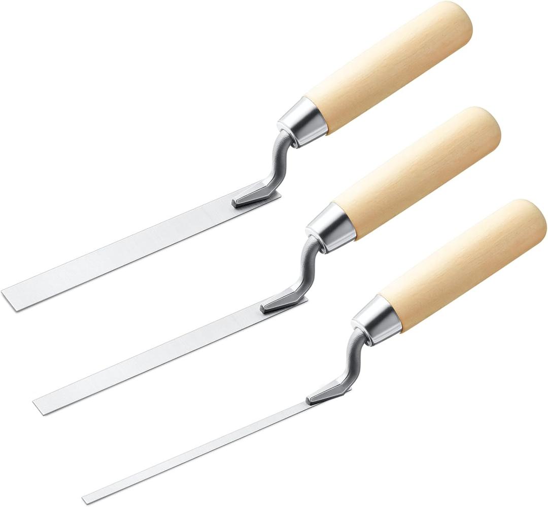 Lothee 3 Pieces Tuck Pointer Trowel Set with Wood Handle, 6-3/4" by 1/4", 3/8", 1/2", Professional Mortar Repair and Masonry Tools for Tuck Pointing