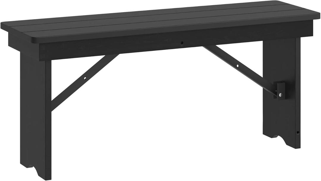 Flash Furniture Hercules Commercial Farmhouse Folding Bench, Antique Solid Pine Entryway Bench, Foldable Locking Legs, 40" x 12", Black Wash