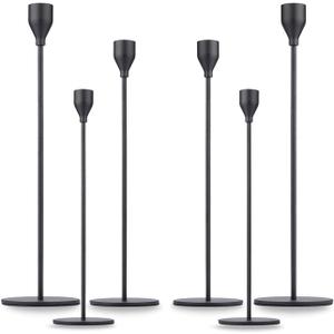 Matte Black Taper Candle Holder Set of 6, Tall Candlestick Holders, Metal Vintage Candle Stickers Long Holder Set, Pillar Decorative Candle Holder Fits 3/4 Inch Candle for Wedding, Dinner, Party