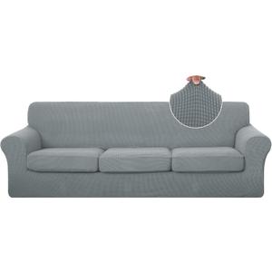 U-NICE HOME 4 Pieces Oversized Stretch Couch Cover Sofa Cover Washable Slipcover with Individual Seat Cushion for 3 Cushion Couch Sofa Pet Friendly (Oversized Sofa, Grey)