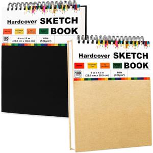 9" x 12" Sketch Book, Spiral Bound Drawing Pad Sketchbook for Drawing, 2-Pack 200 Sheets (68lb/120gsm) Acid Free Artist Sketch Pad for Kids,Teens, Artists of All Levels - Thick Cardboard Cover