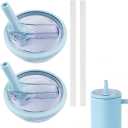 2PCS Tumbler Flip Straw Lid Replacement Fit for Stanley Quencher 40 oz, Leak-Proof,Reusable Tumbler Cover (Blue)