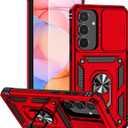Case for Samsung Galaxy S25 FE Case with Tempered Glass Screen Protector, Built in Camera Lens Cover and Ring Holder Kickstand, Soft TPU Hard Back Phone Cover (Kickstand-Red)