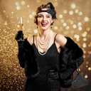 Estune 7 Pcs 1920s Flapper Accessories for Women Headpiece Fur Shawl Clutch Earrings Necklace Gloves Holder Roaring Costume