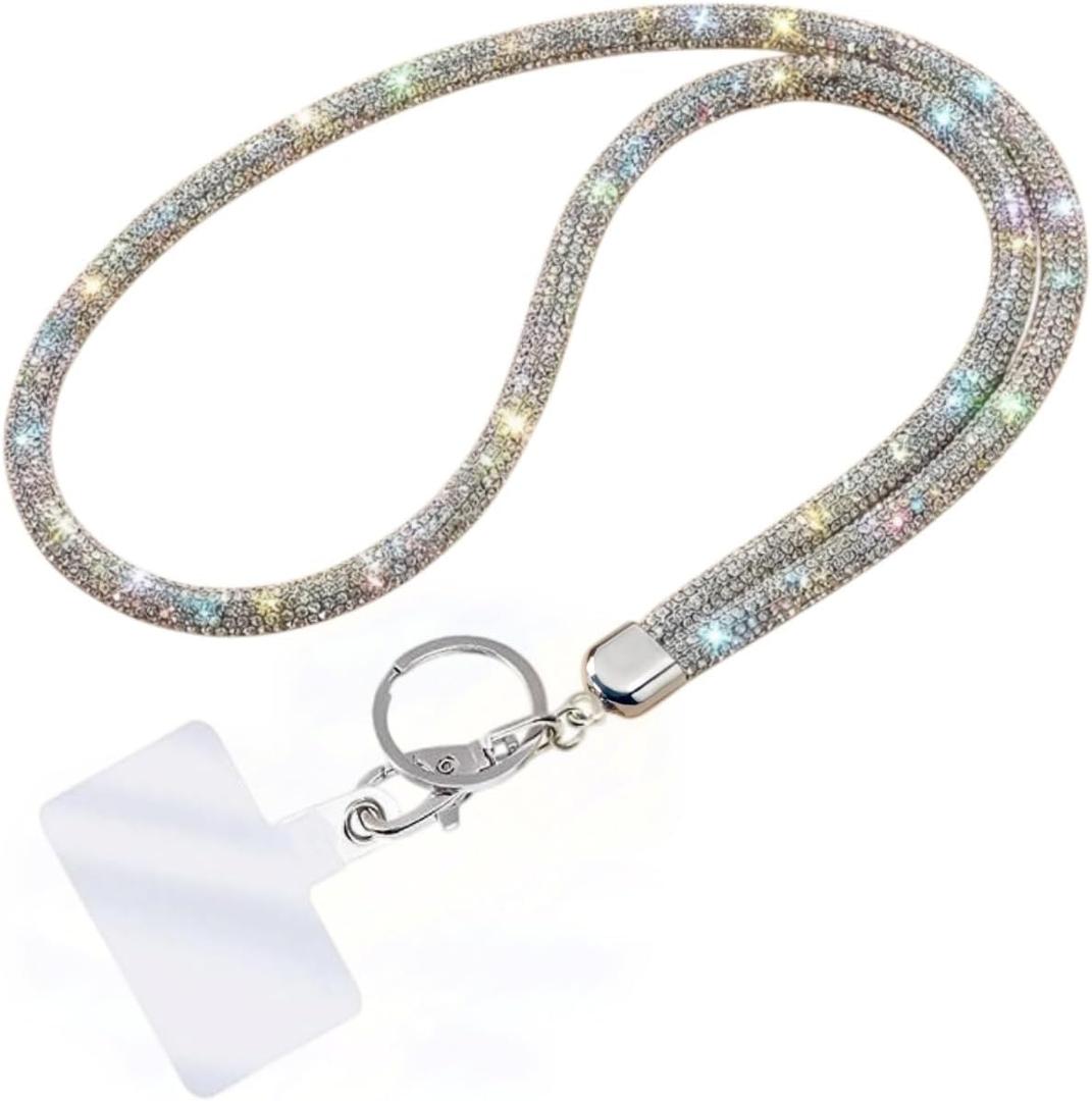 Fashion 34.8'' Sparkle All Round Crystal Neck Lanyard,Bling Work Name Card Holder For Women(AB White,1PC)