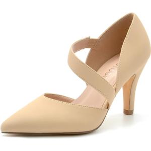 GOTOGO Women's Closed Toe Nude Heel Pointed Toe Pumps 3 inch Dress Shoes for Women (Nude Nubuck. 9)