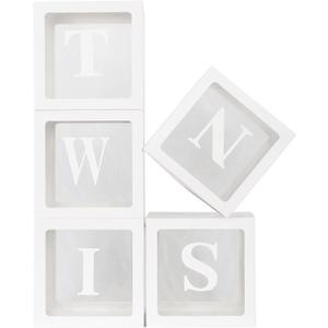 White TWINS Balloons Boxes with 5 PCS Clear Balloon Boxes and 5pcs Letters for Birthday Party Gender Reveal Decorations