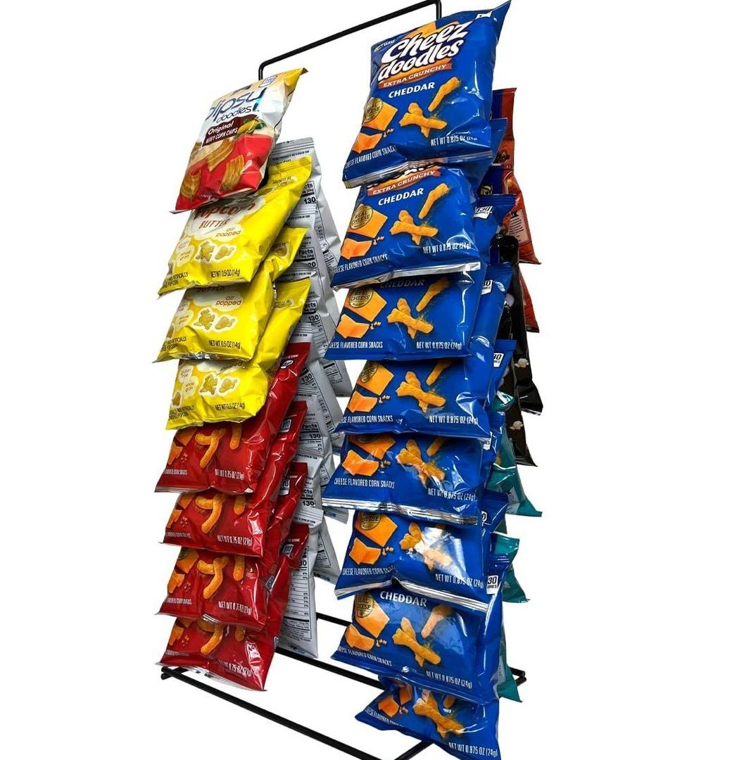 Clip Strip Chip Rack Display Stand, Snack Rack, Metal, 2 Rows, 30 Clips, Off-White, Organize Snacks in Retail Stores and Household, Product Merchandising