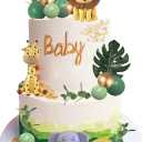25 PCS Safari Animal Cake Toppers Jungle Wild Cake Decorations with Green Balls Plam Leaves for Wild Animals Themed Birthday Baby Shower Party Supplies