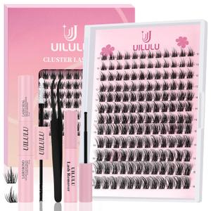 Lash Clusters Kit 10-18mm Natural Lashes Clusters D Curl False Eyelash Clusters, DIY Lash Extension Kit with Lash Bond & Seal, Lash Glue Remover, Lash Tweezers
