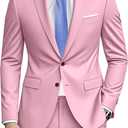 Men Suit 2 Piece Groomsmen Tuxedo Prom Blazer Slim Fit Suits Two Button Wedding Dress Jacket Pants Set with Tie (Small, Pink)