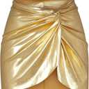 Metallic Swimsuit Sarong Mini Skirt for Women - Sexy Rave Bikini Beach Cover-up Swim Short Wrap Bathing Suit Size S