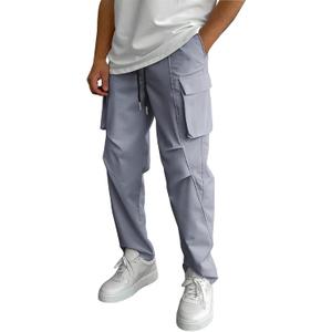 WZIKAI Men's Casual Cargo Pants Elastic Waist Drawstring Joggers Pants Athletic Techwear Jogging Sweatpants with Pockets (3X-Large, Grey)