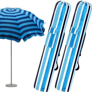 Teenyyou 2 Pcs Beach Umbrella Storage Bag Foldable Waterproof Beach Bag for Umbrellas with Wide Padded Shoulder Strap & Molded Carry Handle Summer Stripe Patio Storage Carrying Covers(Blue)