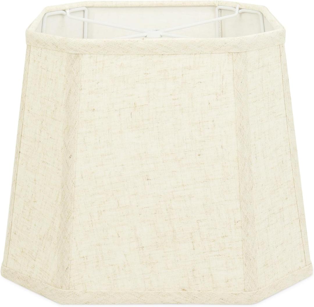 Beige Square Cut Corner Lamp Shade - 1 Pack, 9.45" x 12" x 9.45" Medium Natural Linen Lampshade for Table Lamp, Rectangular Spider Fitter Lamp Shade Replacement, Easy Assembly Required