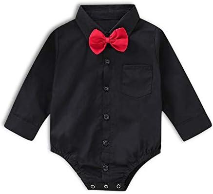 SOBOWO Infant Baby Boy Formal Dress Shirt Bodysuit Long Sleeve Button Up One-Piece Collar Romper Jumpsuit Wedding Party 0-3M