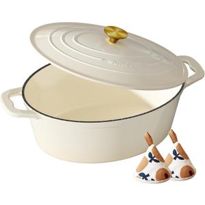 Enameled Cast Iron Dutch Oven, 9.3QT Pot with Lid, Cream White