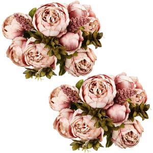 Fule 2 Pack Large Artificial Peony Silk Flower Bouquets Arrangement Wedding Centerpieces (Cameo Brown)