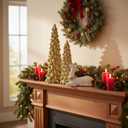 3 Pack Christmas Trees and Reindeer Figurines Decoration- 2 Glittered Christmas Tree Statues and 1 Deer Vintage Christmas Decor Set, Resin Ornaments Tabletop Shelf Office Display Stand Indoor(Gold)