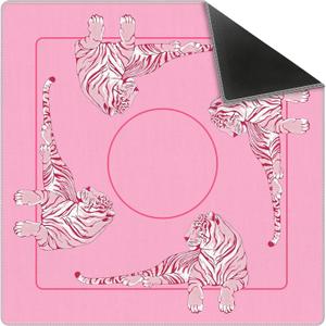 Pink Tiger Mahjong Mat 31.5 x 31.5 Inch, Preppy Pink Aesthetic Tiger Non-Slip Noise Reduction Mahjong Table Mat for American Mah Jong Poker Card Board Games Dominoes, 31.5 x 31.5 x 0.3 inches