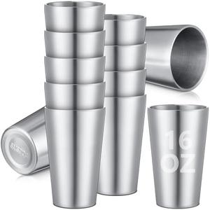 Ziliny 10 Pack 304 Stainless Steel Cups Double Wall Vacuum Cup Stackable Insulated Metal Tumbler Drinking Glasses for Party Bar Travel Camping Home and Outdoor(Sliver,16oz)