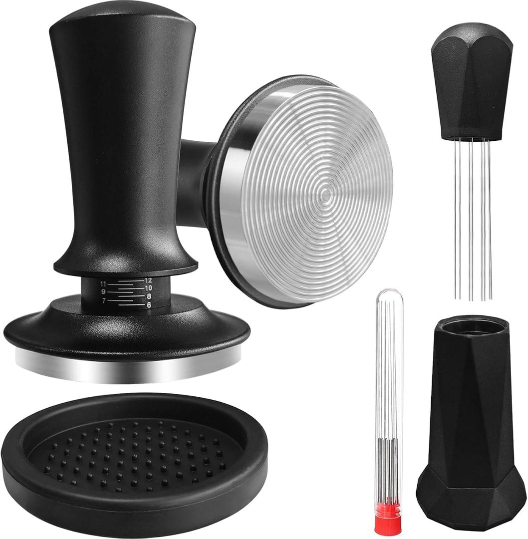 Espresso Tamper Calibrated Spring Loaded Coffee Tamper with Silicone Mat,Stainless Steel Base Espresso Tools - Tamper for Espresso Machine,Espresso Accessories (58mm Set)