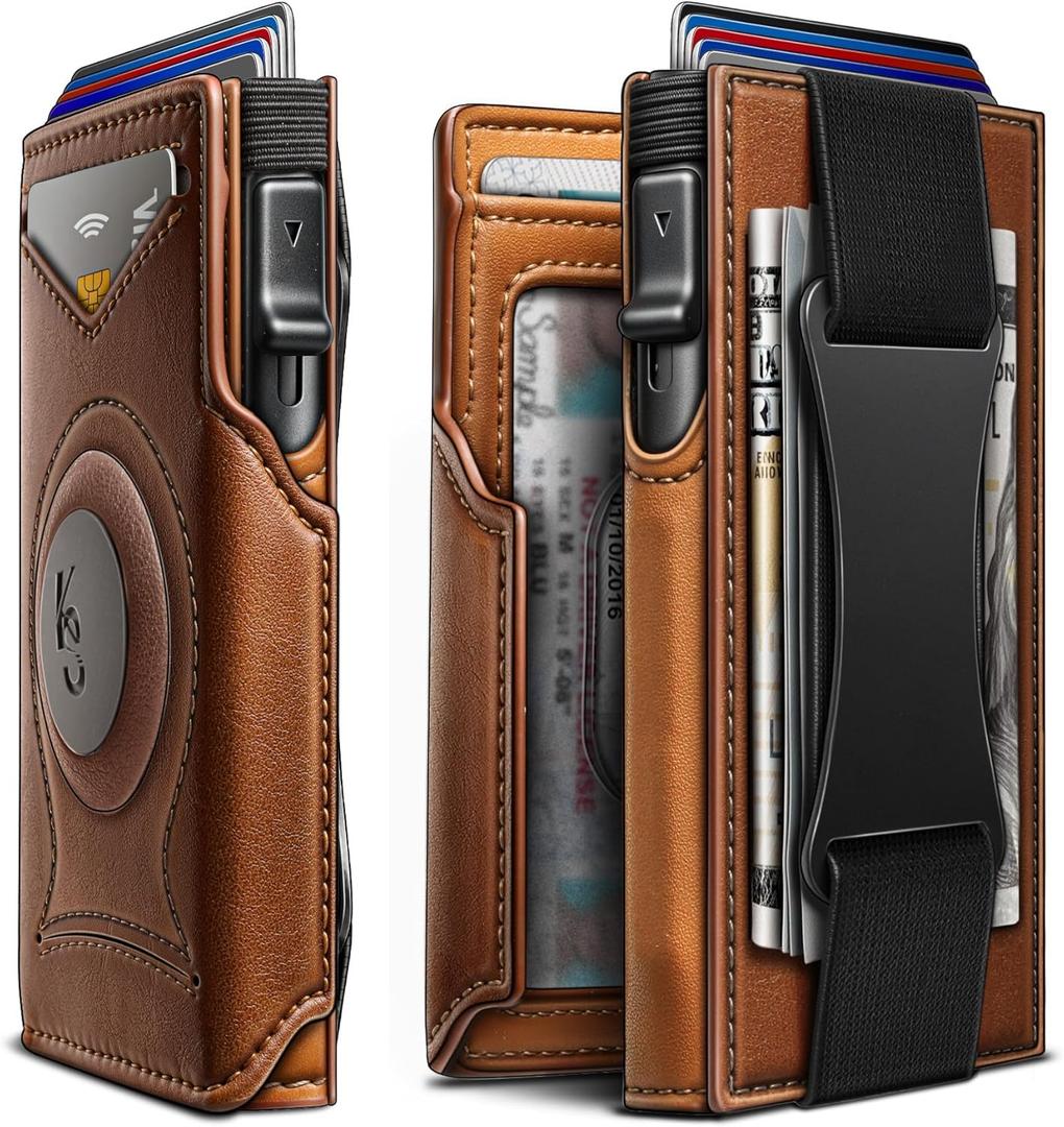 KEMISANT Airtag Wallet Men Gift,Mens Slim Front Pocket Wallet Money Clip Standard or Apple Airtag Use 3.8"2.8"0.9"