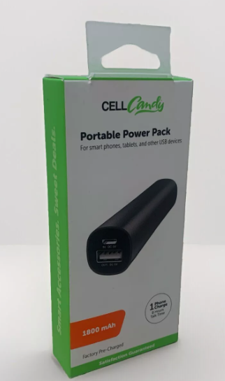 Cell Candy Portable Power Pack Smartphone 1800 mAh USB & Micro-USB Black 8h