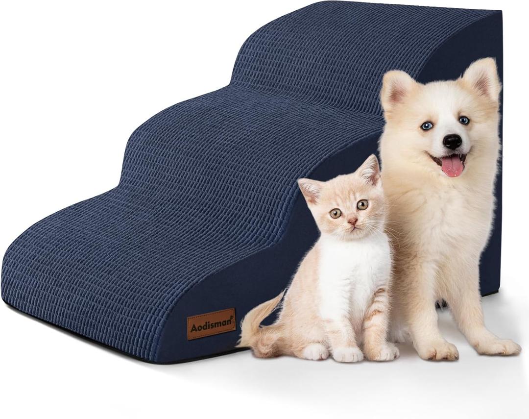 Dog Stairs and Steps for Beds Or Couches, 3-Step Pet Stairs & Steps for Small Dogs and Cats, Soft and Non-Slip Dog Ramp for Older Dogs,Pet with Joint Pain, Easy to Walk